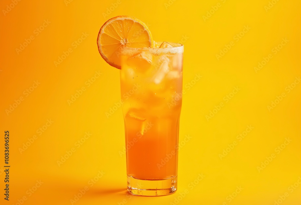 Fototapeta premium A glass of orange juice on an orange background
