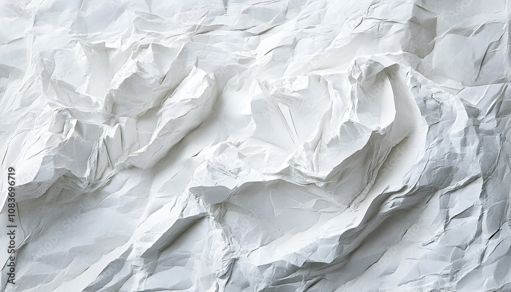 Fototapeta premium Crumpled white paper texture, creating a complex and layered visual style