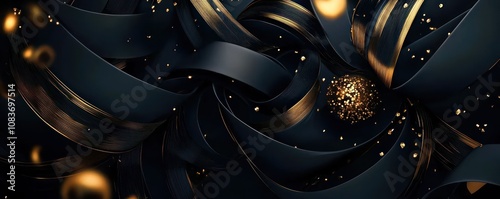 Happy New Year and Merry Christmas 2025 design with dark color and gold typography for a holiday template