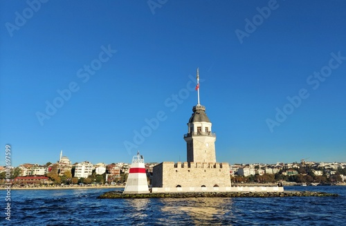 Unique View of Maiden’s Tower with Sea and Skyline in Istanbul