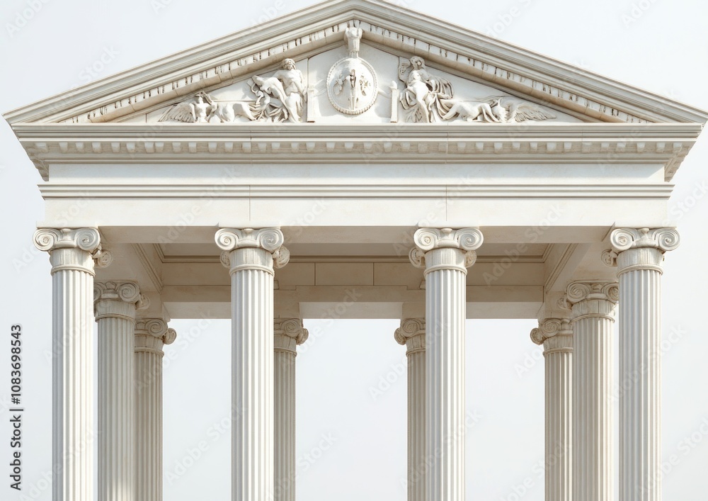 Obraz premium White marble columns with intricate carvings and a pediment