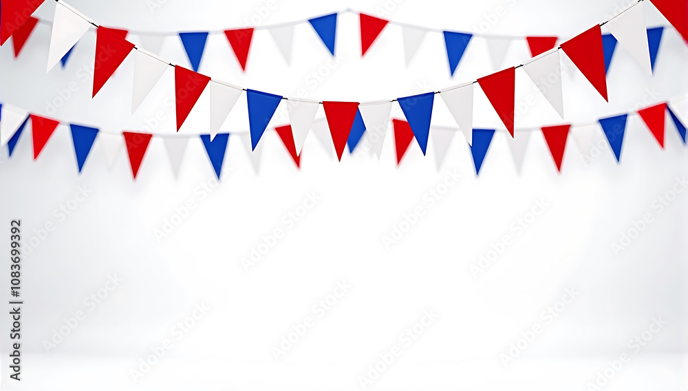 Fototapeta premium A series of red, white, and blue bunting flags in an animated wave pattern, perfect for decorative banners and event flyers for the 4th of July