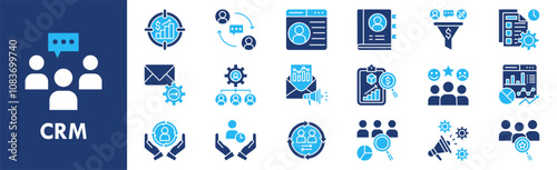 Customer Relationship Management icon collection set. Containing design business, customer, crm, management, marketing, communication