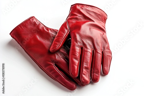 Red leather gloves isolated on white background. photo