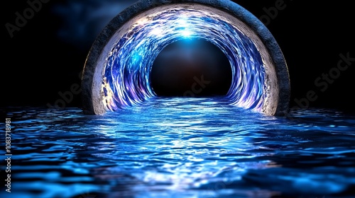 Blue Water Portal Mysterious Entrance Abstract Tunnel Fantasy Background Sci fi Theme