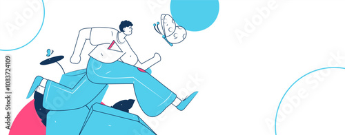 People exercising healthy running vector internet operation illustration
