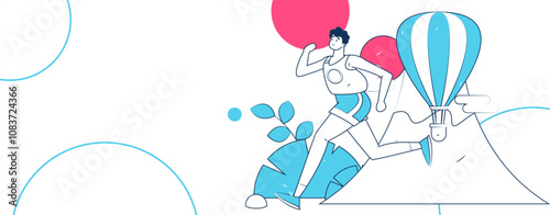 People exercising healthy running vector internet operation illustration
