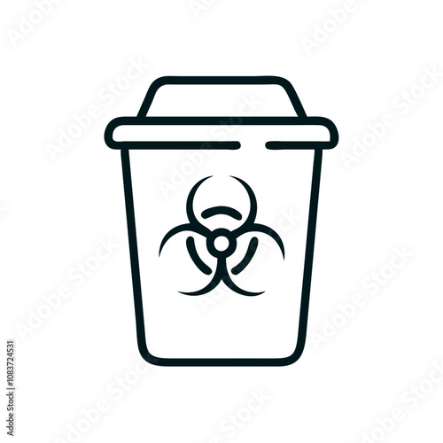 Biohazard waste bin icon, safety symbol, contaminated waste container, vector illustration