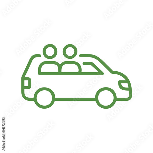 Carpooling icon with two people in a vehicle, green design, transportation symbol, vector illustration