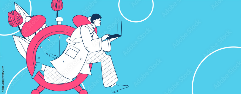 Fototapeta premium People exercising healthy running vector internet operation illustration 