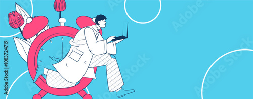 People exercising healthy running vector internet operation illustration
