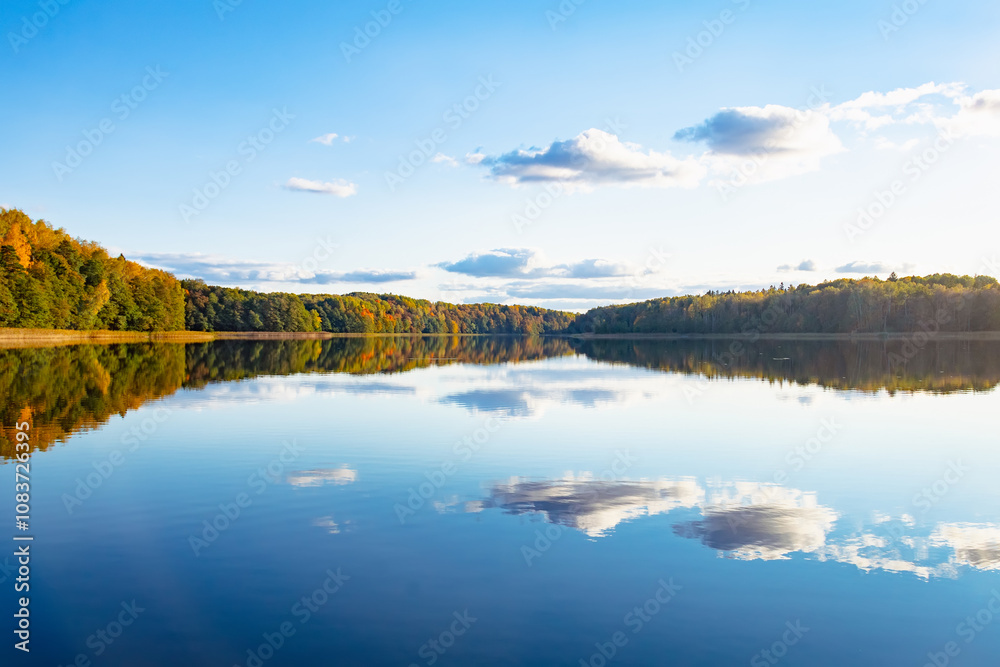 Obraz premium a lake on the background of an autumn forest