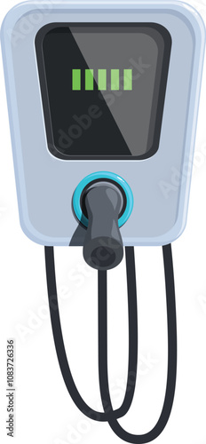 Electric vehicle charger displaying charging status, promoting sustainable transportation and eco friendly practices