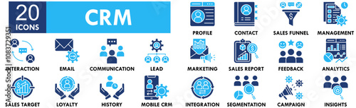 Customer Relationship Management icon collection set. Containing design business, customer, crm, management, marketing, communication
