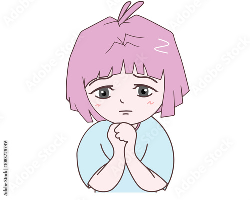 The little girl felt guilty and wanted to apologize.illustration vector, eps, cartoon