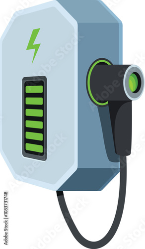 Electric vehicle charging station showing full battery status, promoting sustainable transportation and eco friendly practices