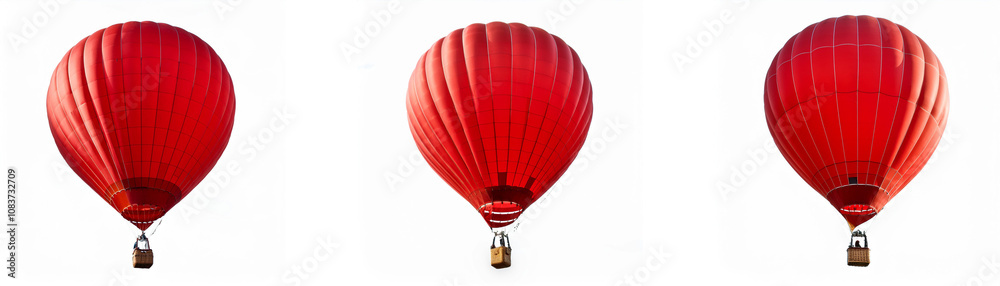 Fototapeta premium Three red hot air balloons against a white background.