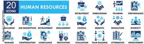 Human Resources icon collection set. Containing design business, recruitment, job, hr, career, management, employee