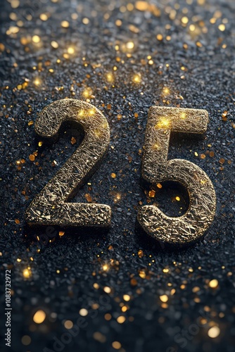 New Year and Christmas 2025 typography in dark tones with gold highlights