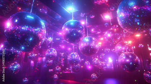 Disco Ball Party Background, Purple and Blue Lights