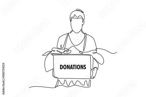 Charity and donation concept. Single line draw design vector graphic illustration.