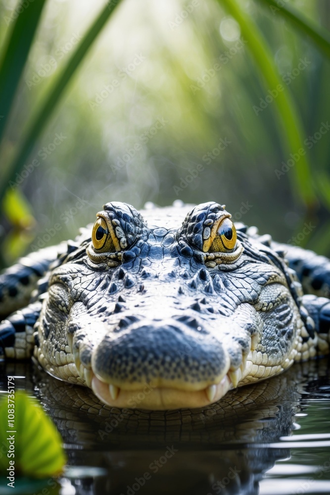 Fototapeta premium Close View Of Alligator Eye In Natural Habitat.
