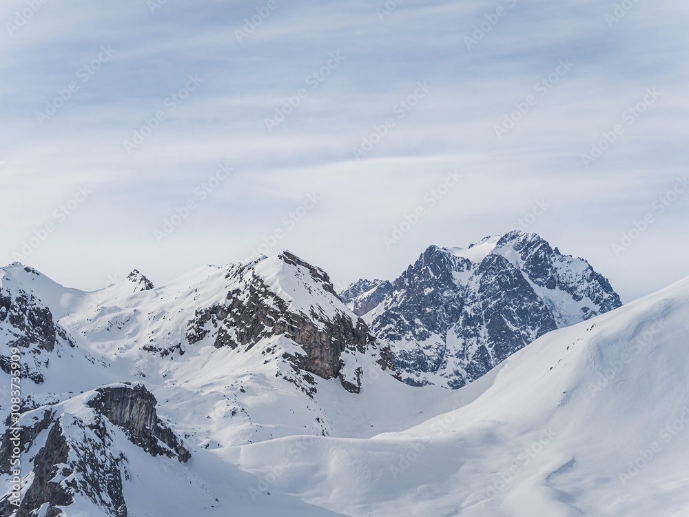 Fototapeta premium Snowy Mountains in Serre Chevalier Ski Resort