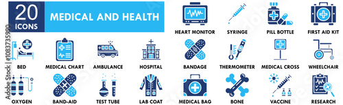 Medical and Health icon collection set. Containing design health, medicine, medical, hospital, concept, technology