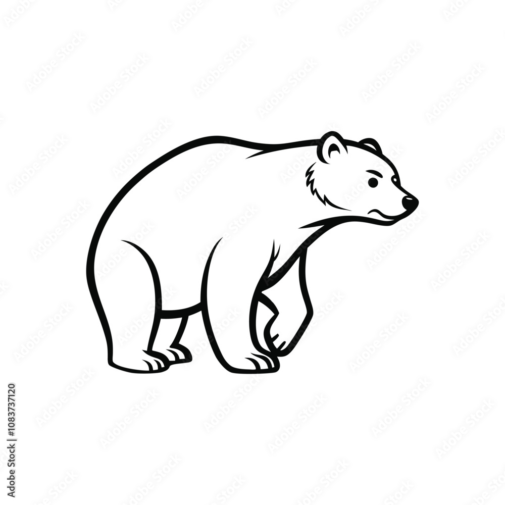 Obraz premium Polar bear outline Vector illustration in black and white