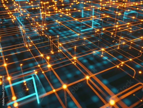 Nighttime abstract circuit with bright lines