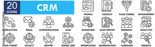 Customer Relationship Management icon collection set. Containing design business, customer, crm, management, marketing, communication