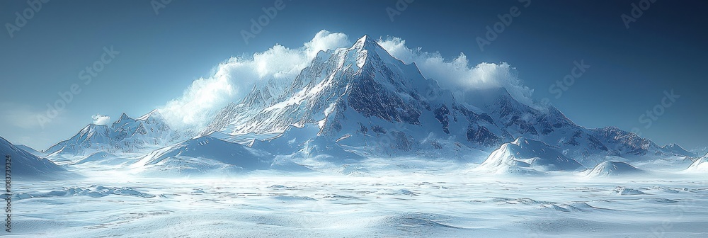 Fototapeta premium Majestic Snowy Mountain Peak with Cloudy Summit