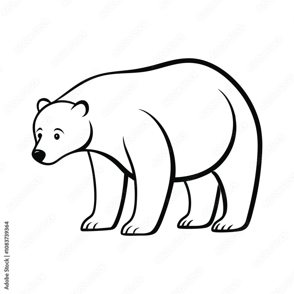 Fototapeta premium Sweet Polar Bear Vector Illustration – Outline Clipart Design 