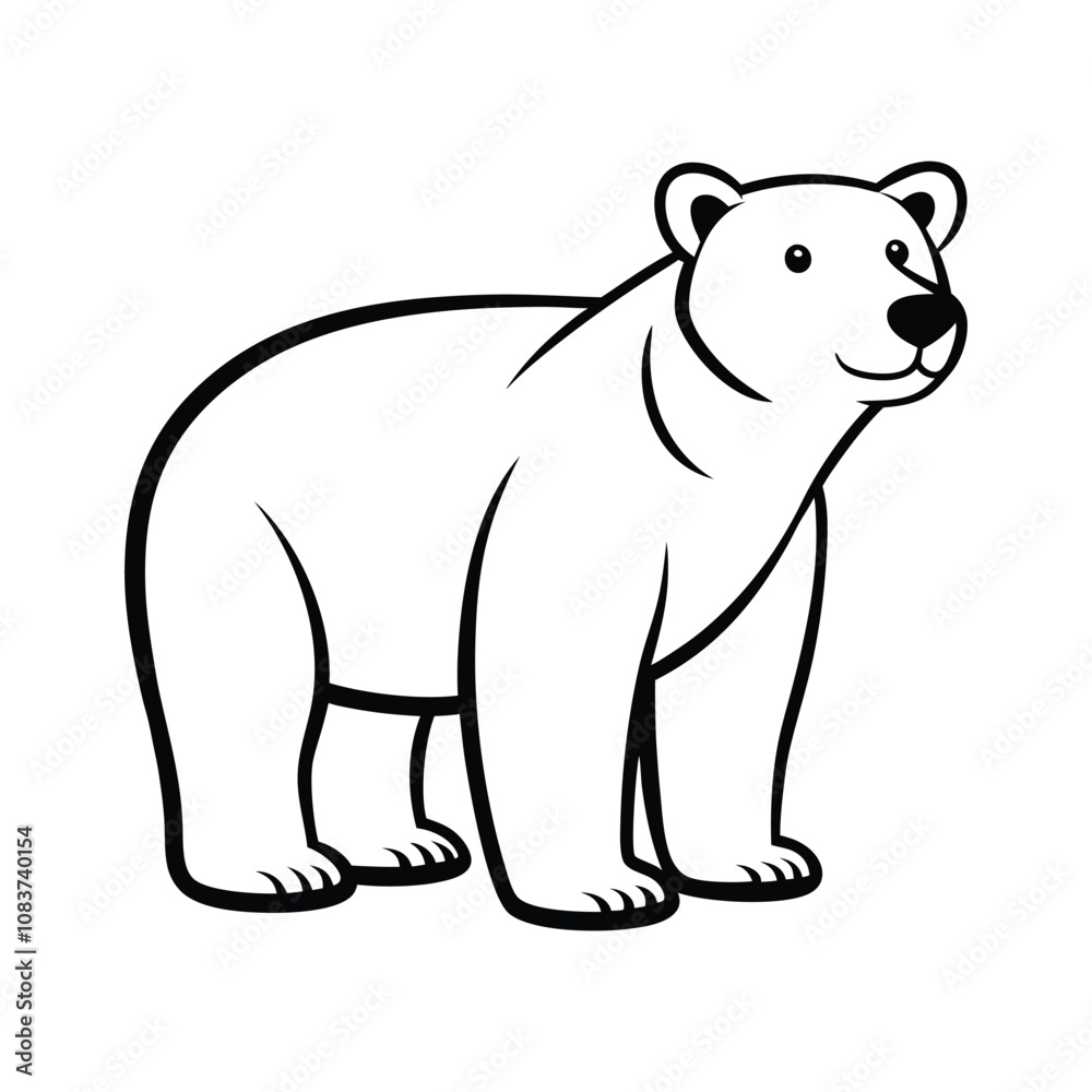 Fototapeta premium Charming Polar Bear Vector – Cute Outline Clipart Design