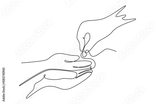 Charity and donation concept. Single line draw design vector graphic illustration.