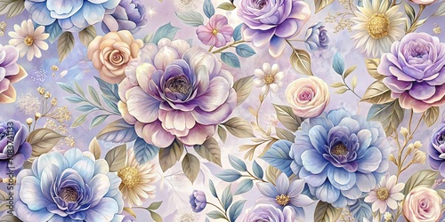 Floral Watercolor Pattern with Purple and Blue Flowers, watercolor, seamless pattern, floral, flowers, botanical, purple