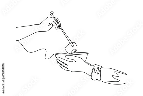 Charity and donation concept. Single line draw design vector graphic illustration.
