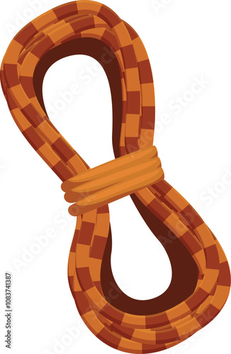 Checkered climbing rope tied in a figure eight knot, a secure and reliable knot used in climbing, mountaineering, and rescue situations