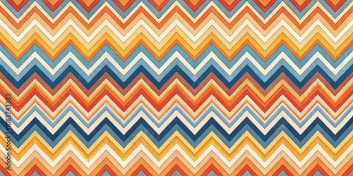 Abstract Chevron Pattern with Colorful Striped Zigzag Lines, Geometric, Art Deco