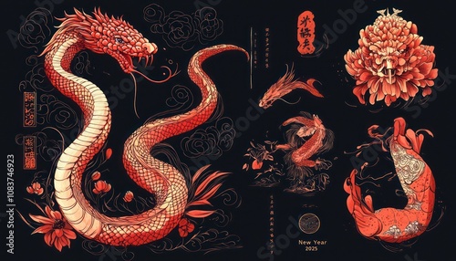 Red snake illustration for Chinese 