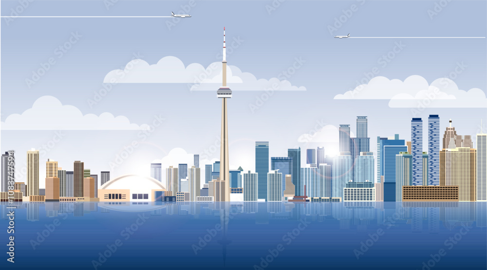Obraz premium Toronto city skyline on gradient beautiful day sky background. Vector illustration