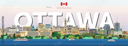 Ottawa cityscape colorful vector illustration. Travel poster