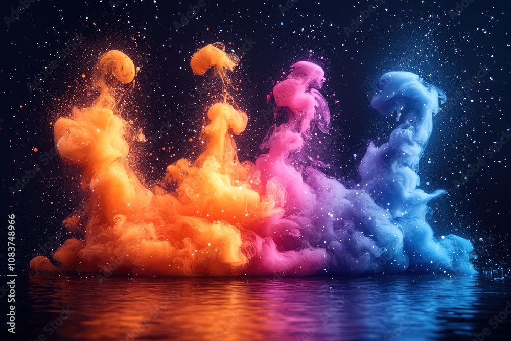 Obraz premium Abstract Colorful Ink Swirls with Glitter in Water