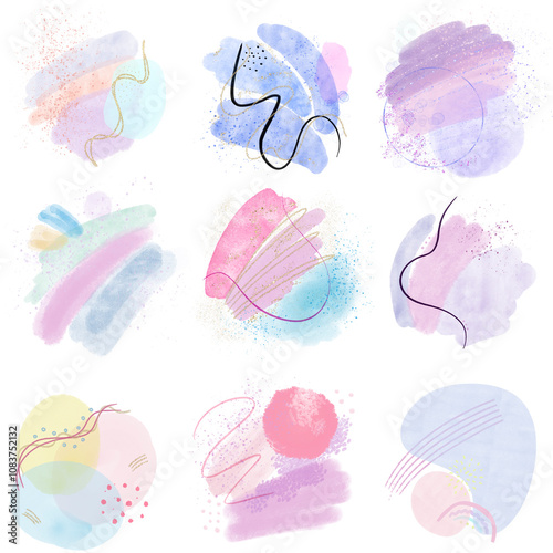 Collection of Abstract Watercolor Brushstrokes with Golden Accents