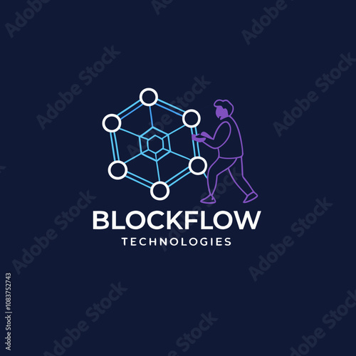 A high-tech logo for a blockchain development company, featuring hexagons connected to form a chain icon. The brand name "BlockFlow Technologies" is in a modern and elegant font.