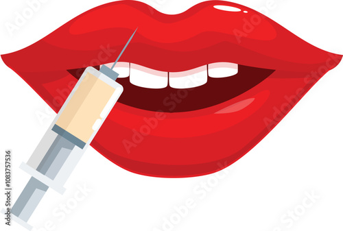 Red lips receiving hyaluronic acid injection for lip augmentation and beauty enhancement