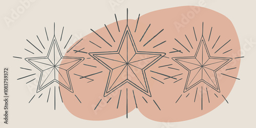 Sacred Geometry A series of interconnected stars create intricate geometric patterns that resemble sacred symbols. Radiating lines of light emanate from these shapes inviting