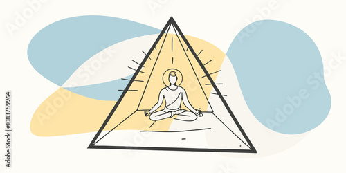 Spiritual Portal The pyramid forms a portallike structure filled with vibrant light. The figure meditating within it appears illuminated from within signifying spiritual awakening