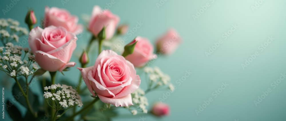 Fototapeta premium Pink Roses, Pink Roses and soft texture background photo.