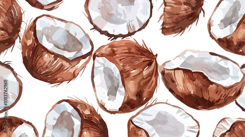 Coconut Hand Draw Seamless Watercolor Fabric Pattern